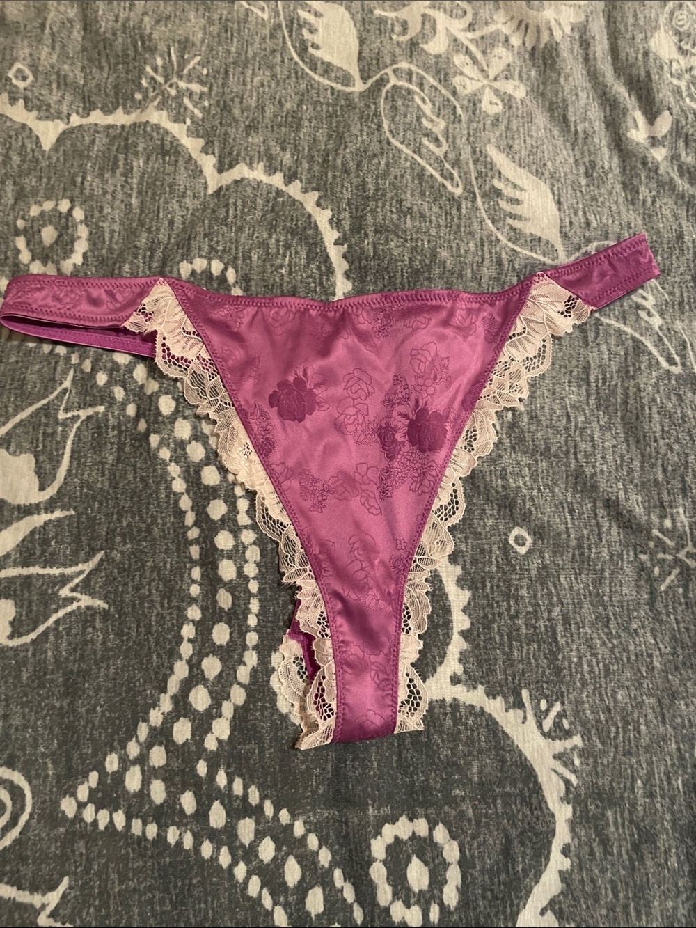 Intimately by Free People Lace-Trim Satin Thong in Purple